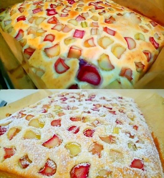 Erdbeer Rhabarberkuchen mit Joghurt