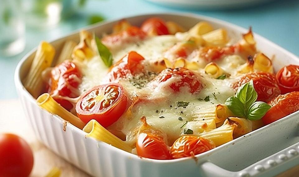 Cremiger Nudelauflauf mit Tomaten und Mozzarella