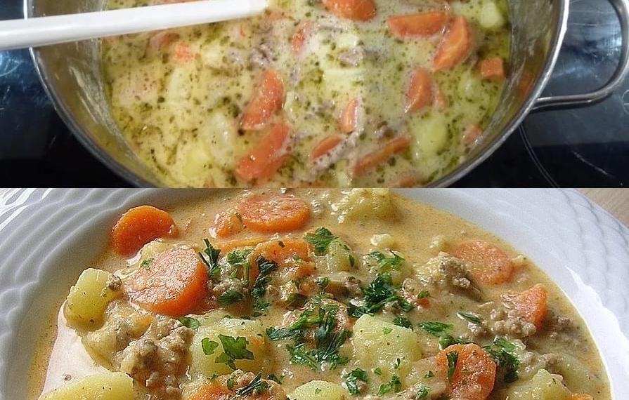 Kartoffel Hackfleisch Topf mit Schmand und Möhren