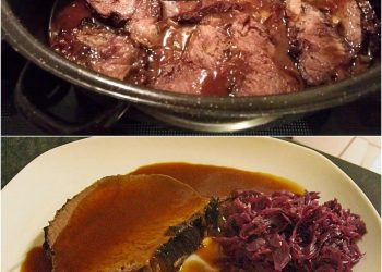 Sauerbraten mit Rotkohl und Kartoffelklößen