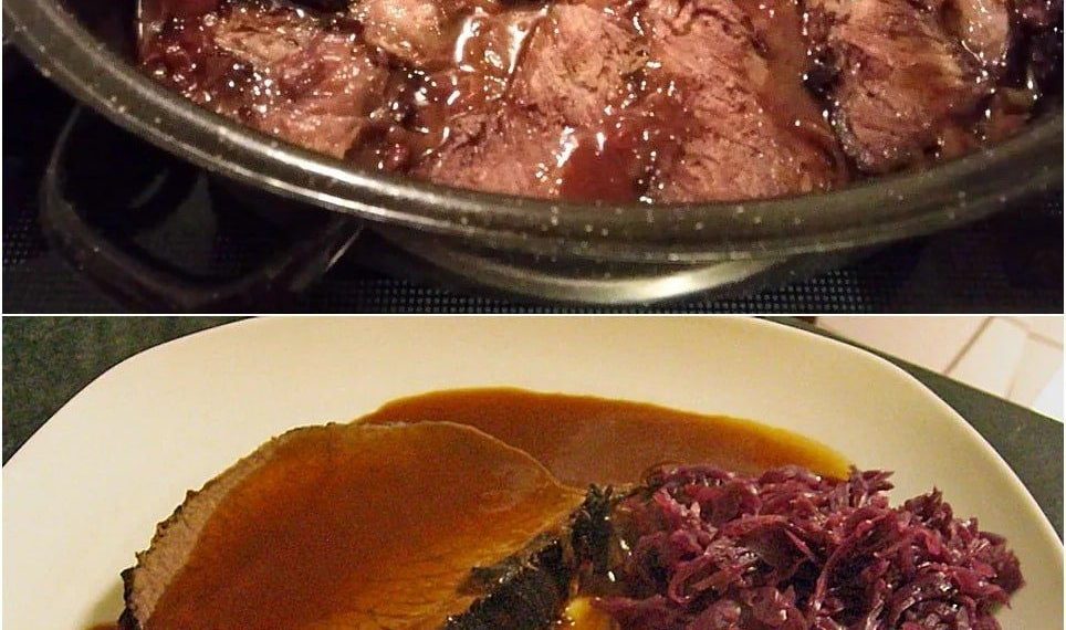 Sauerbraten mit Rotkohl und Kartoffelklößen