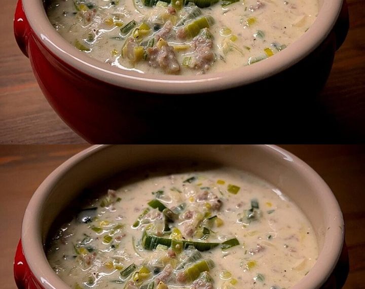 Käse-Lauch-Suppe mit Hackfleisch