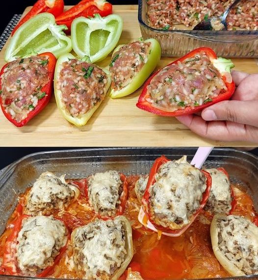 Omas Ofenpaprika gefüllt mit Hackfleisch, schmeckt wahnsinnig lecker!