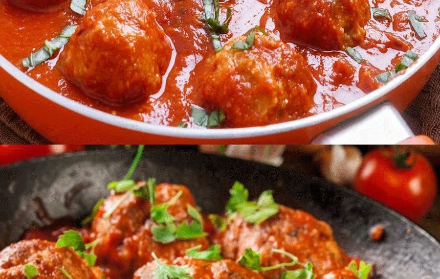 Gefüllte Kartoffeln mit Hackbällchen in Tomatensoße Rezept