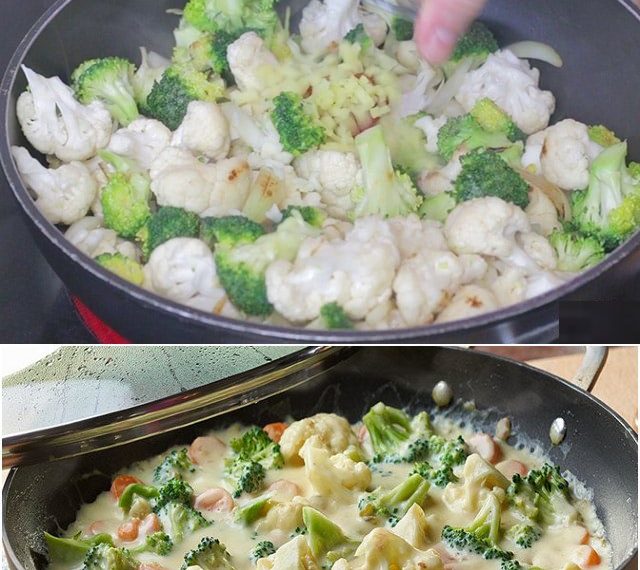 Blumenkohl-Brokkoli-Gemüse mit cremiger Käsesauce