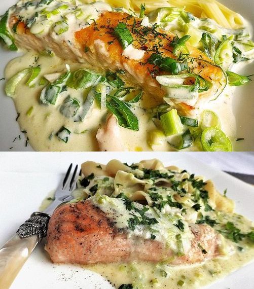 Lachs in Frühlingszwiebel-Sahne-Sauce