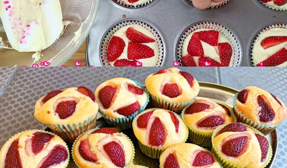 Muffins mit ÜBERRASCHUNGS-EFFEKT, Erdbeermuffins mit Suchtfaktor!