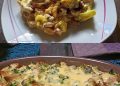 Gyrosauflauf mit Knoblauch und Sauce Hollandaise