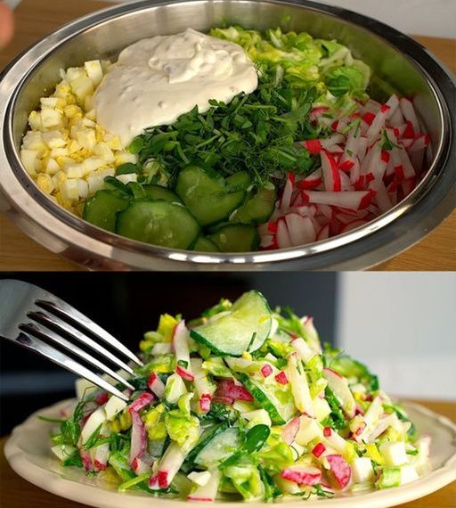 Bauchfett abbauender Gurkensalat mit Eiern und Radieschen