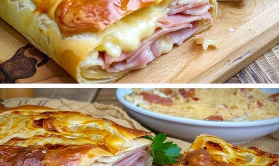 BLÄTTERTEIGSTRUDEL MIT SCHINKEN UND KÄSE