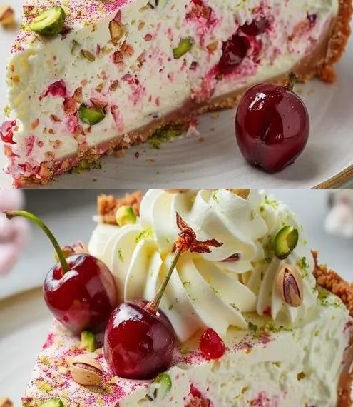 Köstlicher Zitronen-Limetten-Kirsch-Pistazien-Käsekuchen