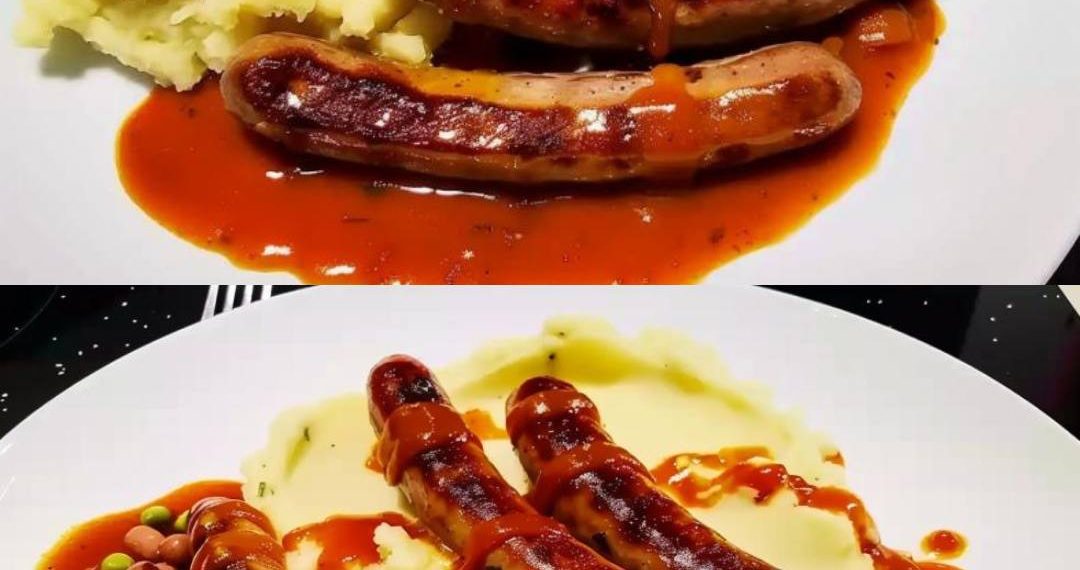 Bratwurst mit Kartoffelpüree und Gemüse