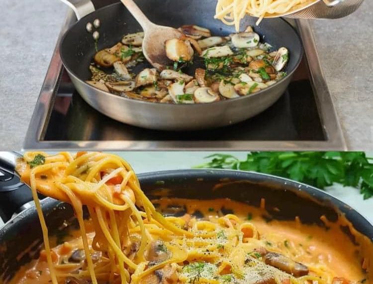 Das muss ich immer wieder zubereiten, Champignons Spaghetti aus der Pfanne!