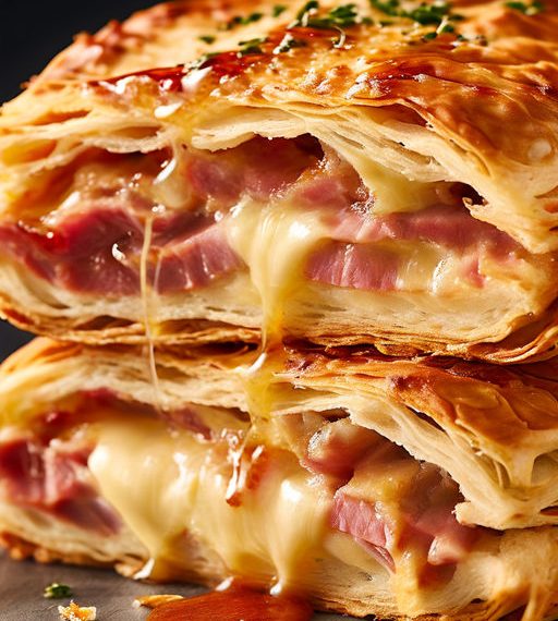 Ruck-zuck Blätterteigstrudel gefült mit Schinken und Käse, in 5-10 Minuten im Ofen!