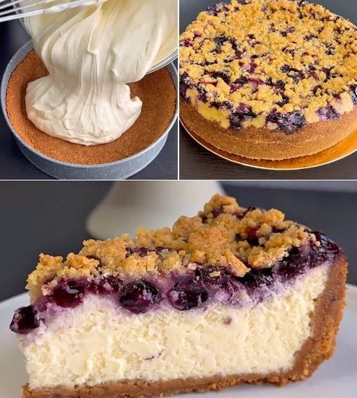 Zerbröckelter Blaubeer-Käsekuchen: ein wirklich köstliches Dessert zum Probieren