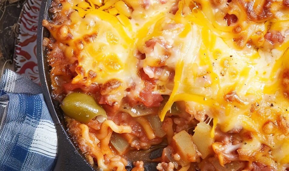 REIS HACKFLEISCH AUFLAUF MIT GESCHMOLZENEM KÄSE