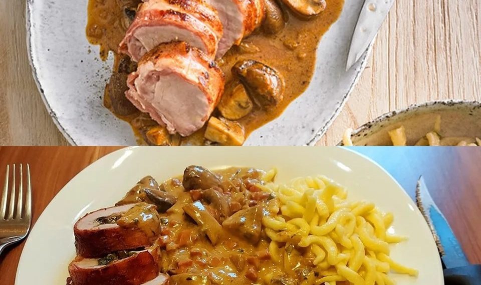 Speckmantel mit Champignons und Spätzle , wie ich die liebe