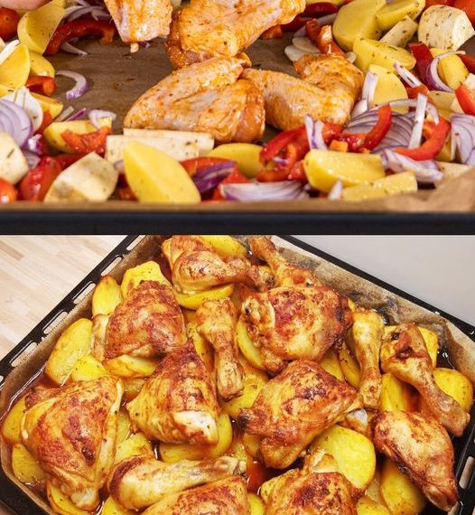 Hähnchenschenkel mit Ofen – Schmand – Gemüse Rezept 