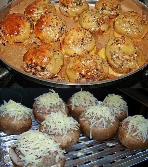 Champignons gefüllt mit Gouda und Hackfleisch, sehr lecker und wird gerne wiederholt! 