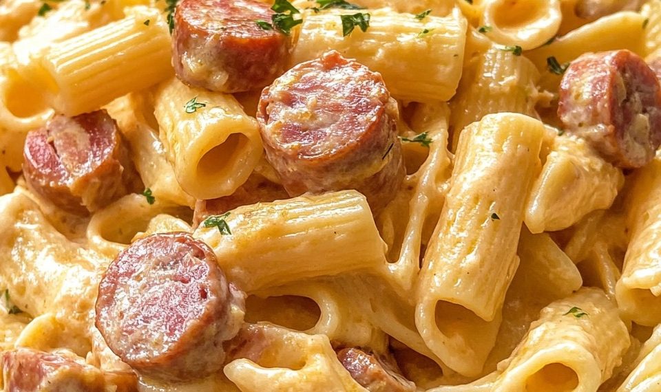 Wurst-Nudel-Pfanne mit Käse