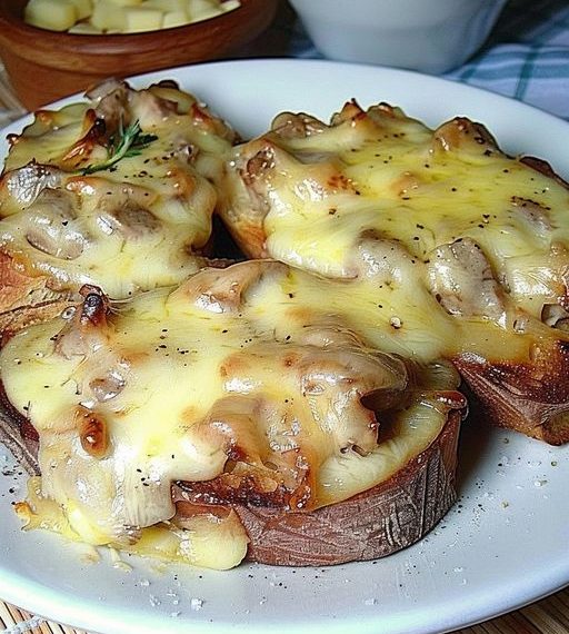 Jägertoast mit Käse überbacken, zum Sattessen