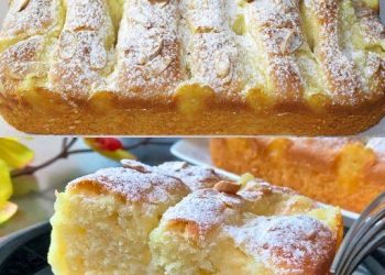Köstlicher Apfelkuchen mit Vanillesoße. Viel schmackhafter als Charlotte!