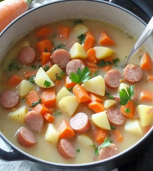 Kohlrabi Kartoffel Mohren Eintopf mit Wiener Würstchen