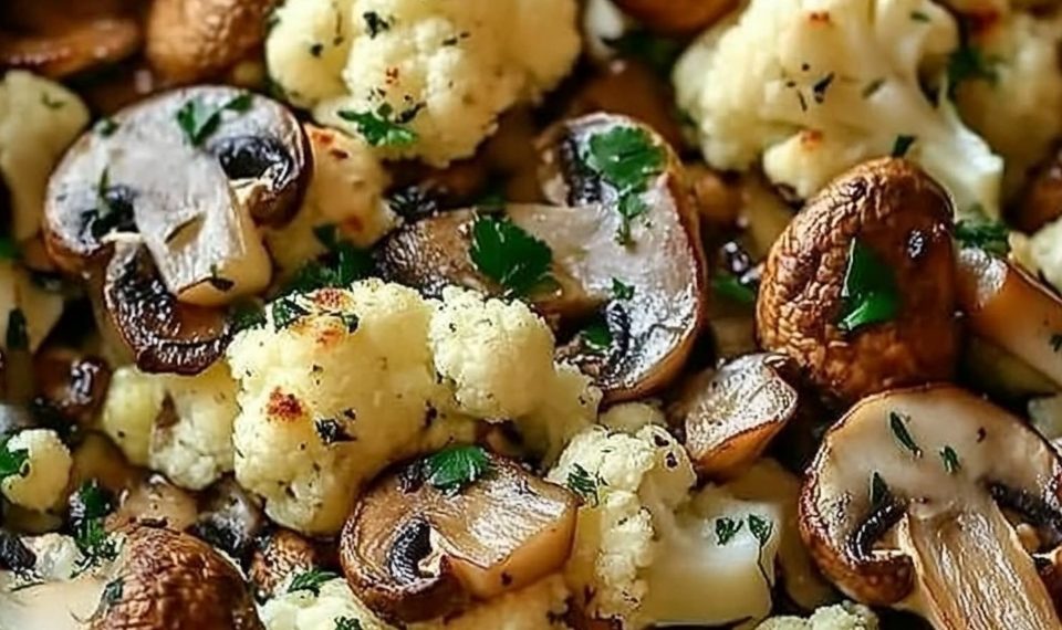 Blumenkohl Champignons Pfanne mit Knoblauch