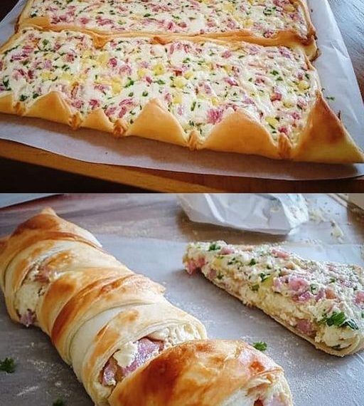 Flammkuchenrolle mit 1 Rolle Blätterteig & 1 Packung Frischkäse