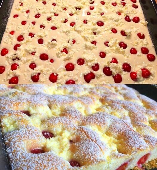 Den backe ich jeder Woche, Quark Kirschkuchen in 5 Minuten im Ofen