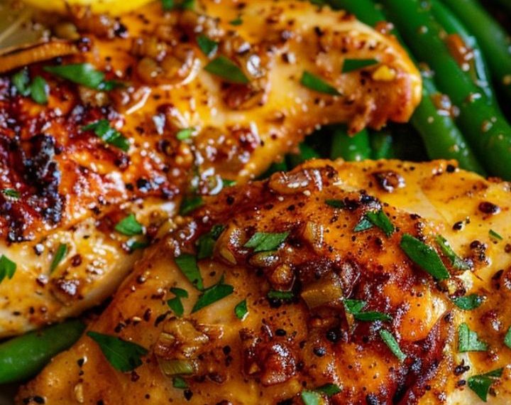 Zitronen-Knoblauch-Butter-Hähnchen mit grünen Bohnen 