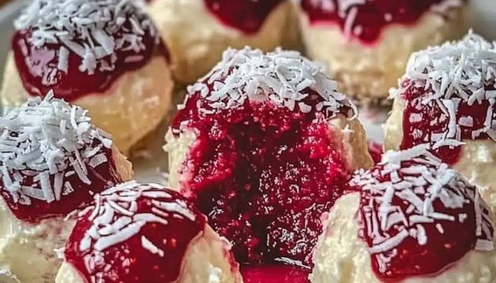 Frischkäse Kugeln gefüllt mit Himbeersoße