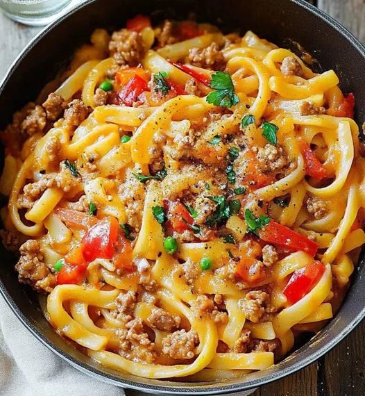 Curryrahm Nudeln mit Hackfleisch in 15 Minuten zubereitet