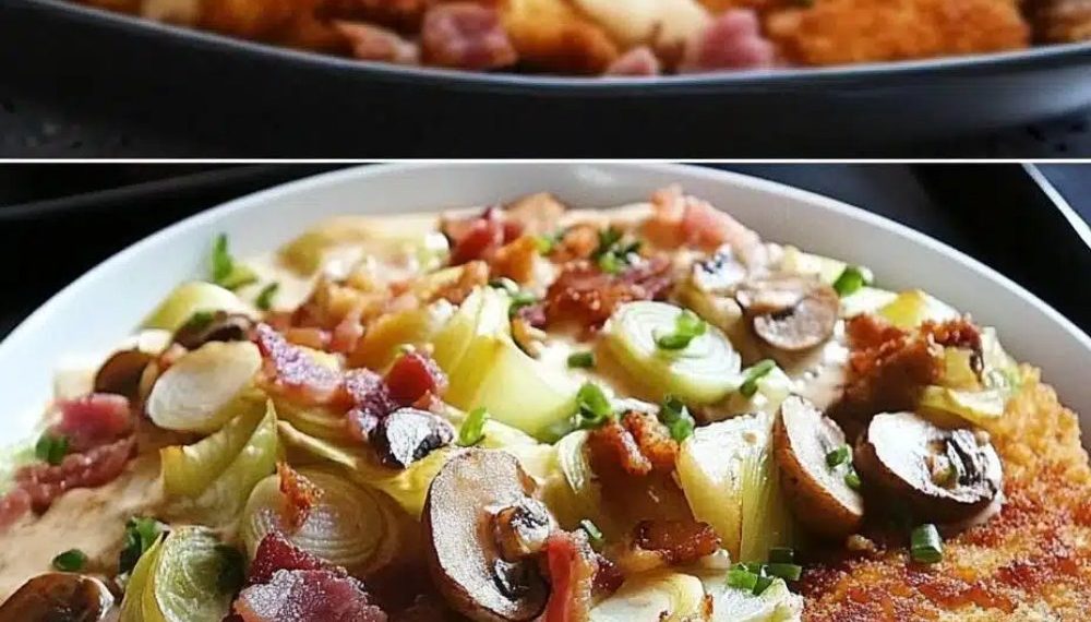 Schnitzelpfanne im Jägersauce geschmort