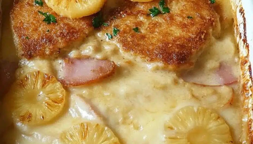 Ananas-Schinken-Schnitzel mit Käse überbacken