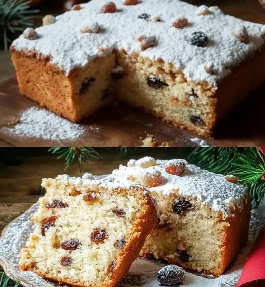 Stollenkuchen vom Blech mit Marzipan