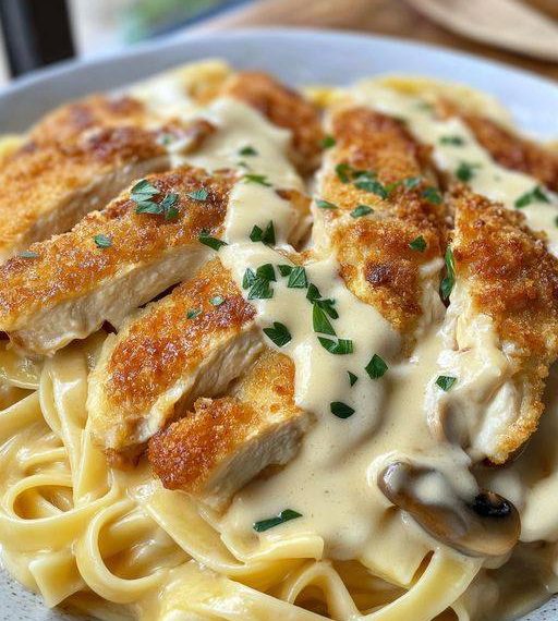 Hähnchenstreifen mit Champignon-Rahmsauce