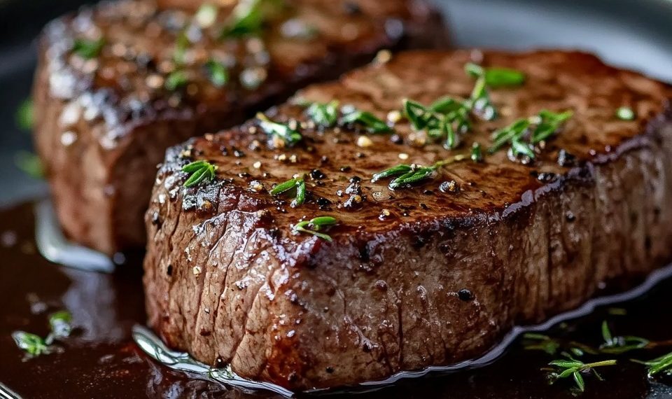 Kräuter-Rinderfilet mit Rotwein-Schokoladensauce 