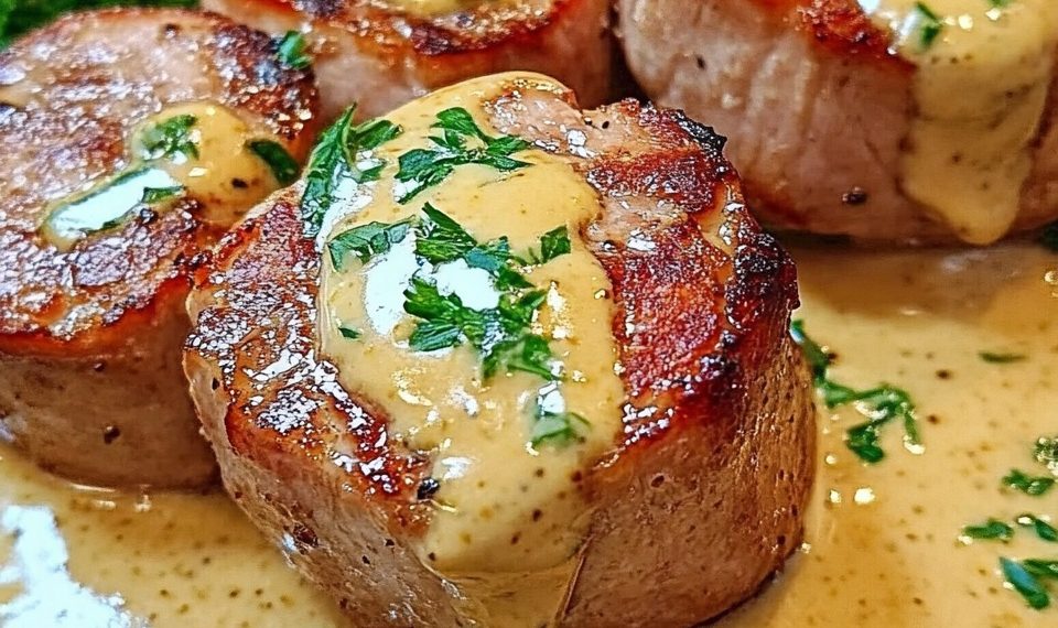  Zarte Schweinemedaillons in Senf-Sahnesauce