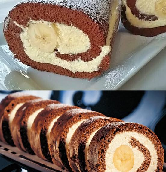 Wer einmal probiert, will keine andere mehr, Biskuitrolle mit Bananen