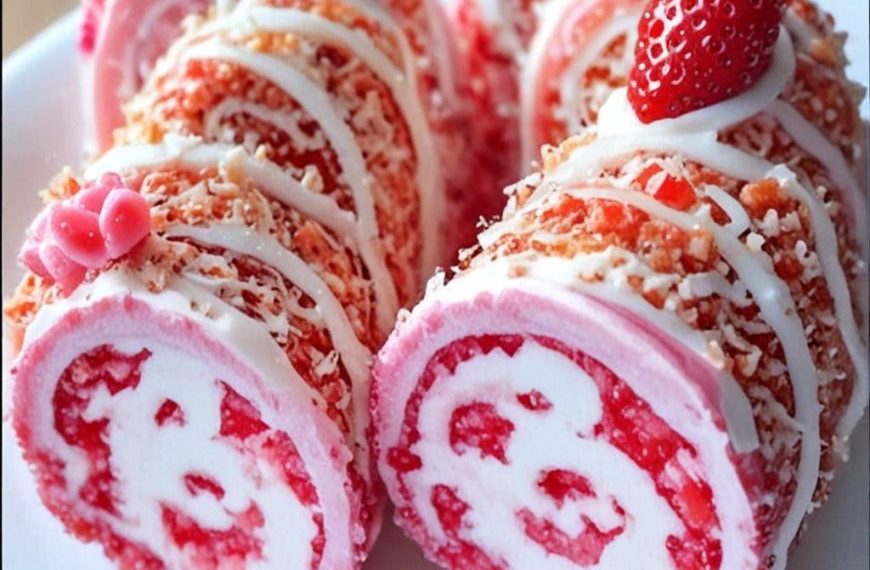 Gerollter Erdbeer-Shortcake – Ein süßer Leckerbissen, perfekt für jeden Anlass.