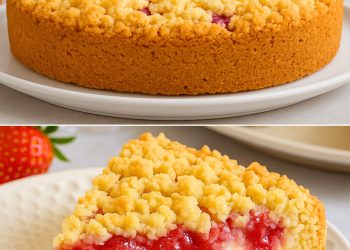 Sehr Saftiger Erdbeer-Pudding-Streuselkuchen mit viel Pudding blitzschnell gemacht!