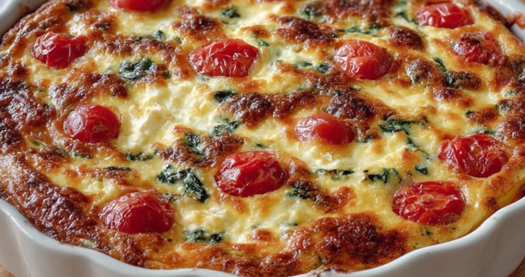 Quiche mit Blattspinat, Tomaten und Feta (ohne Boden)