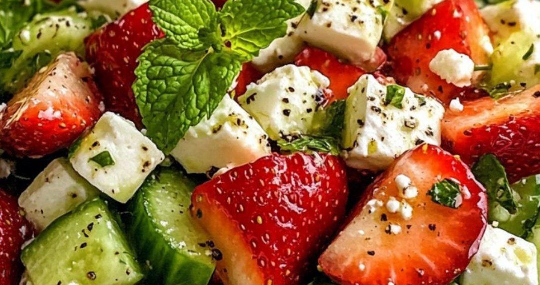 Frisch, fruchtig, fantastisch: Erdbeer-Gurkensalat mit Minze & Feta!