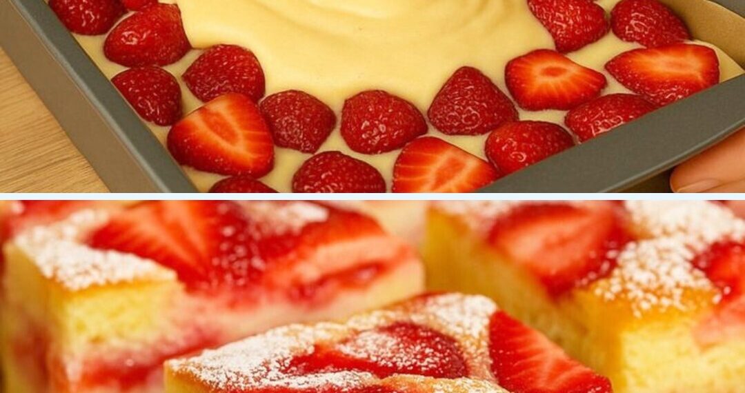 Einfach traumhaft mit Pudding, saftiger Erdbeerkuchen schmeckt Wahnsinnig lecker