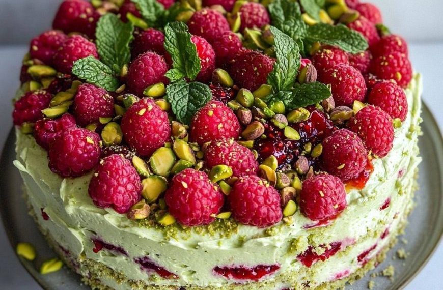 Pistazien Himbeer Torte mit Mascarpone Creme