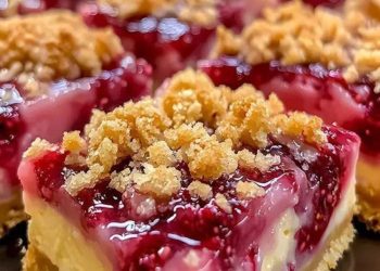 Zitronen Himbeer Käsekuchen Schnitten mit Streuseln