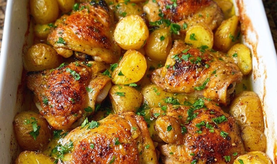 Ofenhähnchen mit Gewürzkartoffeln & Kräutern