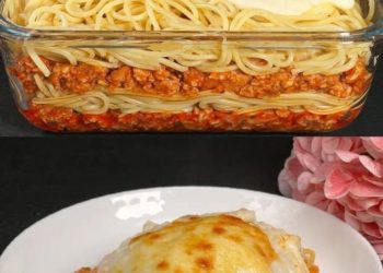 Gebackene Spaghetti mit Hackfleisch und Speck