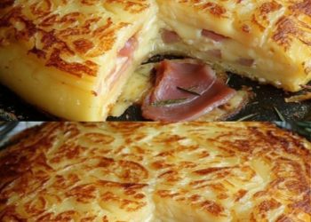 Kartoffelpuffer gefüllt mit Schinken und Käse
